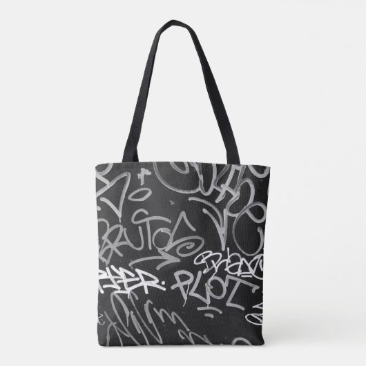 Grijs en zwart Urban Graffiti Style Canvas tas (Achterkant)