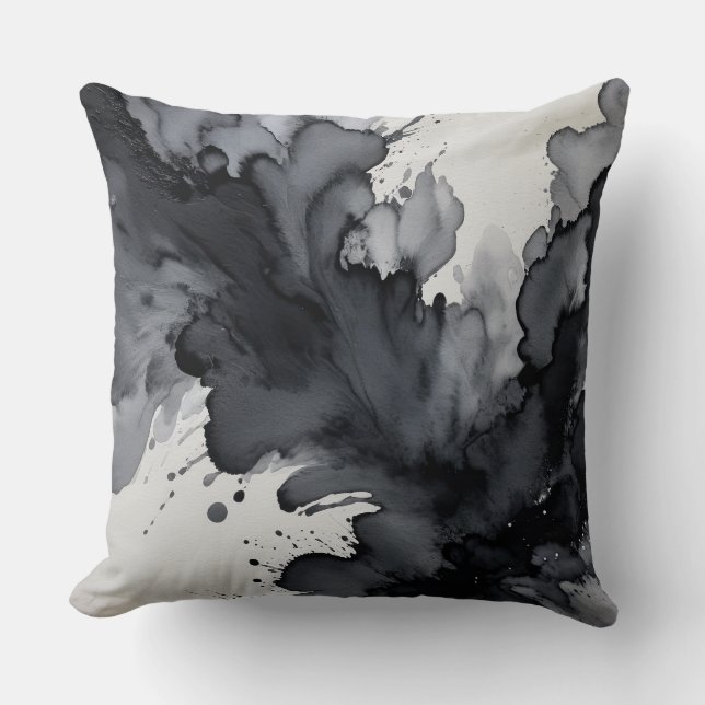 Grijs en zwart Waterverf Abstract Kussen (Voorkant)