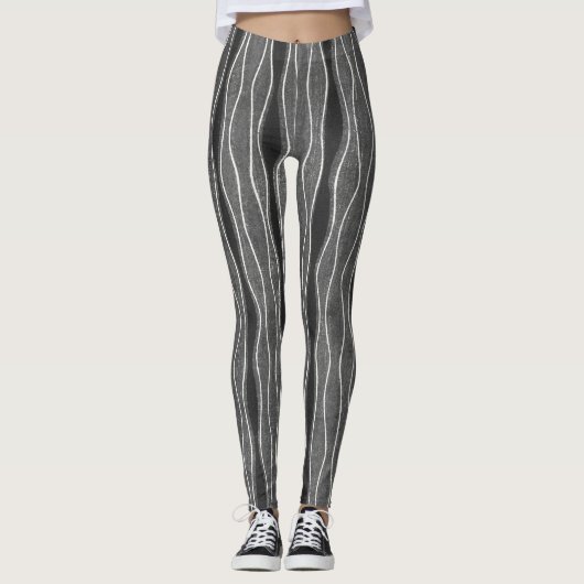 Grijs en zwart Wavy Stripe Art Leggings (Voorkant)