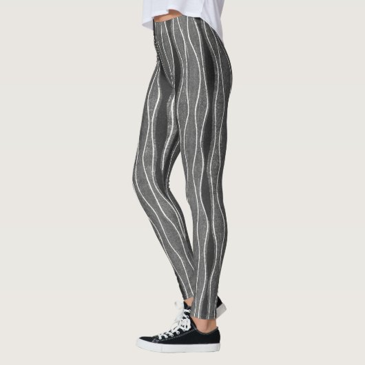 Grijs en zwart Wavy Stripe Art Leggings (Links)