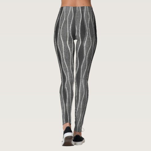 Grijs en zwart Wavy Stripe Art Leggings (Achterkant)