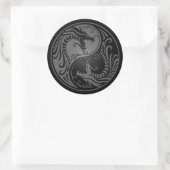 Grijs en Zwart Yin Yang Dragons Ronde Sticker (Tas)