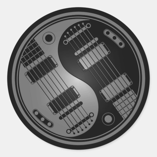 Grijs en Zwart Yin Yang Gitaren Ronde Sticker (Voorkant)