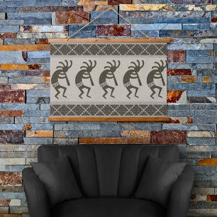 Grijs en zwart zuidwesten Kokopelli Aztec patroon Hangend Wandkleed