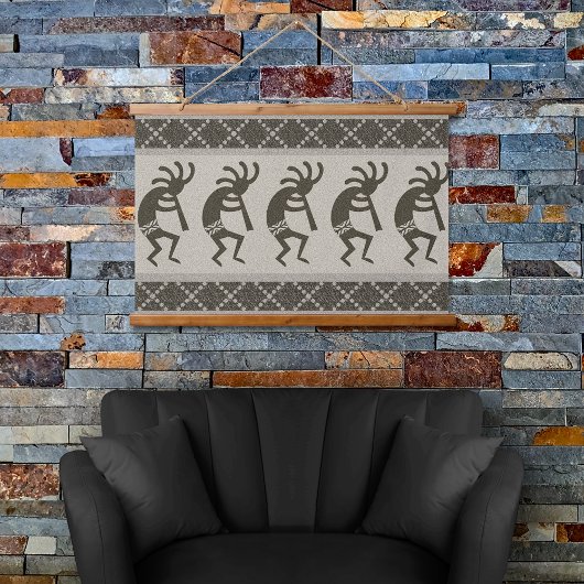 Grijs en zwart zuidwesten Kokopelli Aztec patroon Hangend Wandkleed