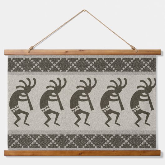 Grijs en zwart zuidwesten Kokopelli Aztec patroon Hangend Wandkleed (Voorkant)