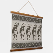 Grijs en zwart zuidwesten Kokopelli Aztec patroon Hangend Wandkleed (Gebogen)