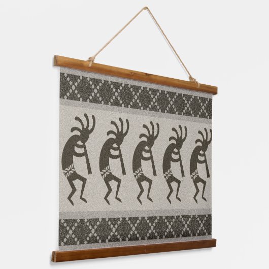 Grijs en zwart zuidwesten Kokopelli Aztec patroon Hangend Wandkleed (Gebogen)