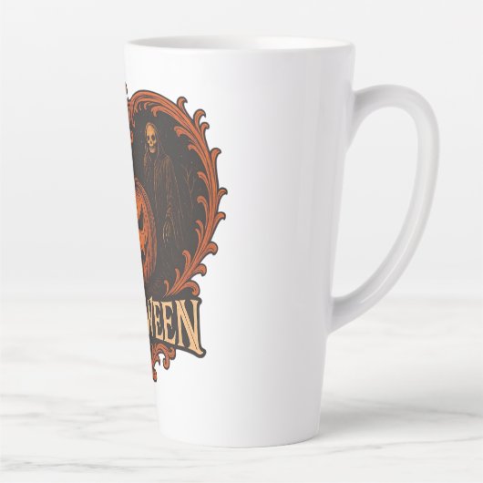 Grijs Esthetisch Halloween Grote Latte Mok 17oz – (Rechts)