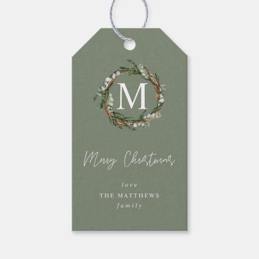 Grijs Eucalyptus Wreatmonogram Cadeaulabel (Voorkant)