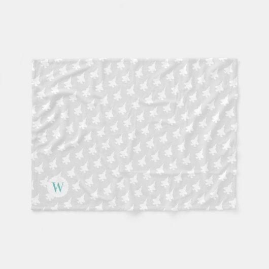 Grijs F-35 Jet Gepatterned Mint Monogram Baby Fleece Deken (Voorkant (Horizontaal))