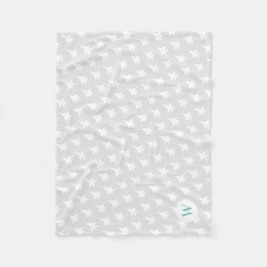 Grijs F-35 Jet Gepatterned Mint Monogram Baby Fleece Deken (Voorkant)