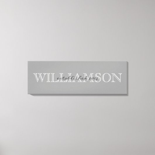 Grijs familienaam monogram bord canvas afdruk (Voorkant)