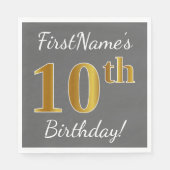 Grijs, Faux Gold 10e verjaardag + Aangepaste naam Servet (Voorkant)