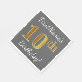 Grijs, Faux Gold 10e verjaardag + Aangepaste naam Servet (Hoek)