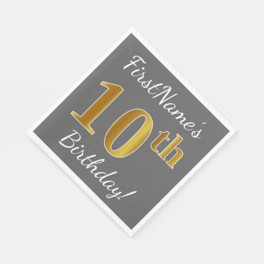 Grijs, Faux Gold 10e verjaardag + Aangepaste naam Servet (Hoek)