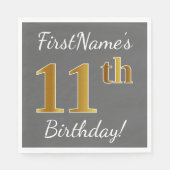 Grijs, Faux Gold 11e verjaardag + Aangepaste naam Servetten (Voorkant)