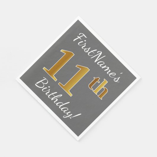Grijs, Faux Gold 11e verjaardag + Aangepaste naam Servetten (Hoek)