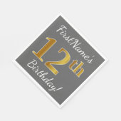 Grijs, Faux Gold 12e verjaardag + Aangepaste naam Servetten (Hoek)
