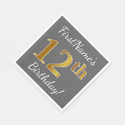 Grijs, Faux Gold 12e verjaardag + Aangepaste naam Servetten (Hoek)
