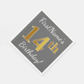 Grijs, Faux Gold 14e verjaardag + Aangepaste naam Servet (Hoek)