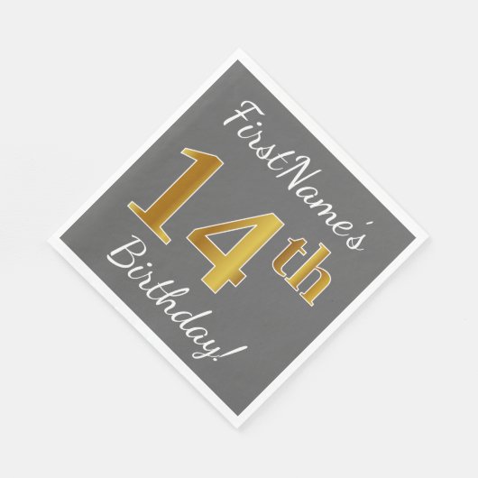 Grijs, Faux Gold 14e verjaardag + Aangepaste naam Servet (Hoek)