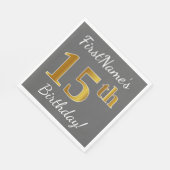 Grijs, Faux Gold 15e verjaardag + aangepaste naam Servetten (Hoek)