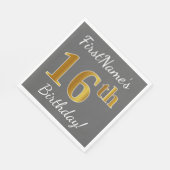 Grijs, Faux Gold 16e verjaardag + aangepaste naam Servetten (Hoek)