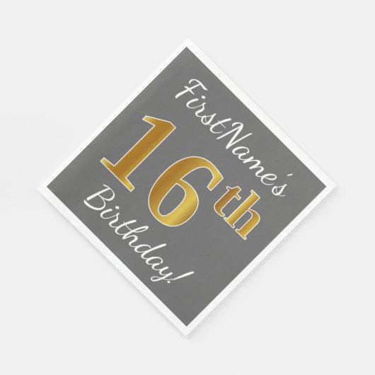 Grijs, Faux Gold 16e verjaardag + aangepaste naam Servetten (Hoek)