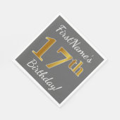 Grijs, Faux Gold 17e verjaardag + aangepaste naam Servetten (Hoek)