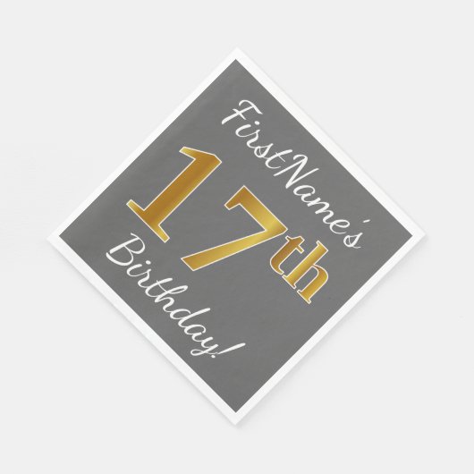 Grijs, Faux Gold 17e verjaardag + aangepaste naam Servetten (Hoek)