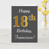 Grijs, Faux Gold 18e verjaardag + aangepaste naam Kaart (Gele Bloem)