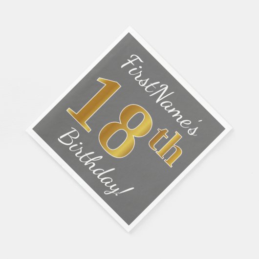 Grijs, Faux Gold 18e verjaardag + aangepaste naam Servetten (Hoek)