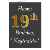 Grijs, Faux Gold 19e verjaardag + Aangepaste naam (Voorkant)