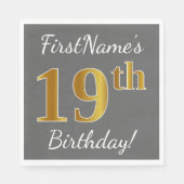 Grijs, Faux Gold 19e verjaardag + Aangepaste naam Servetten (Voorkant)
