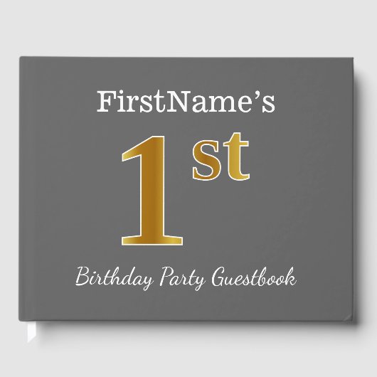 Grijs, Faux Gold 1e verjaardagsfeestje + aangepast Gastenboek (Voorkant)