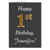 Grijs, Faux Gold 1st verjaardag + Aangepaste naam (Voorkant)