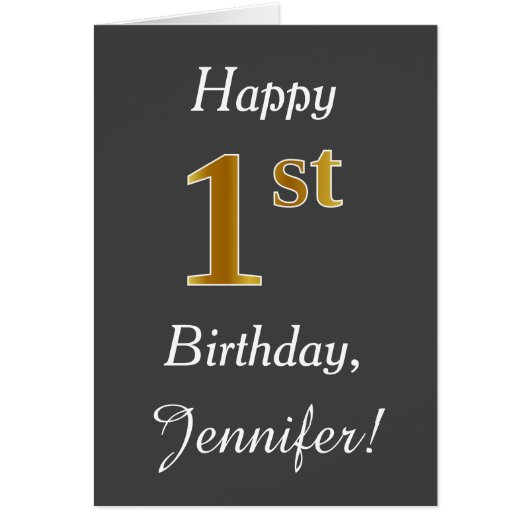 Grijs, Faux Gold 1st verjaardag + Aangepaste naam (Voorkant)