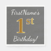 Grijs, Faux Gold 1st verjaardag + Aangepaste naam Servet (Voorkant)
