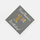 Grijs, Faux Gold 1st verjaardag + Aangepaste naam Servet (Hoek)