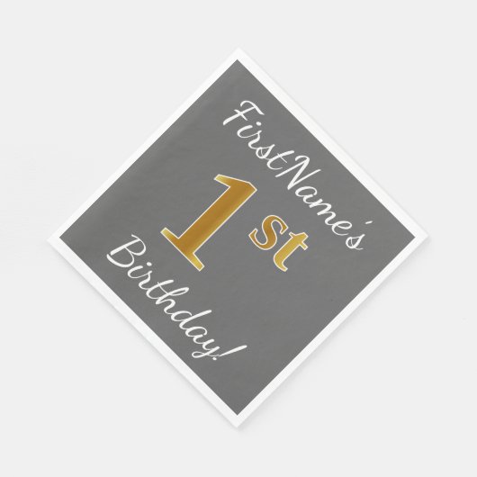 Grijs, Faux Gold 1st verjaardag + Aangepaste naam Servet (Hoek)