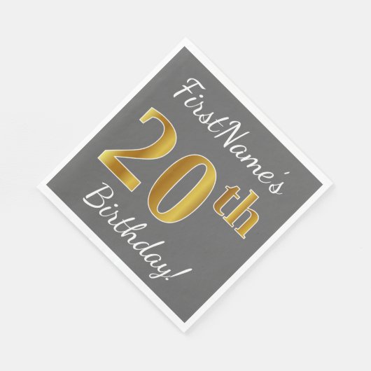 Grijs, Faux Gold 20e verjaardag + Aangepaste naam Servetten (Hoek)