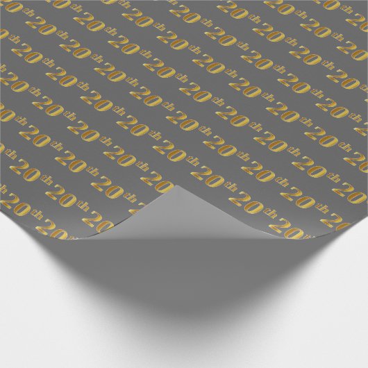 Grijs, Faux Gold 20ste (twintigste) Evenement Cadeaupapier (Hoek)