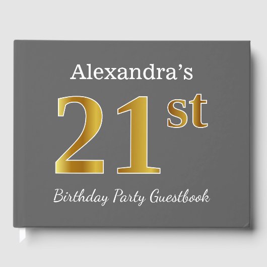 Grijs, Faux Gold 21ste verjaardagsfeestje + aangep Gastenboek (Voorkant)
