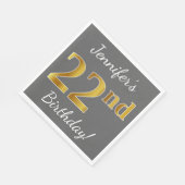 Grijs, Faux Gold 22e verjaardag + Eigen naam Servet (Hoek)