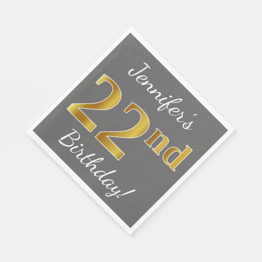 Grijs, Faux Gold 22e verjaardag + Eigen naam Servet (Hoek)