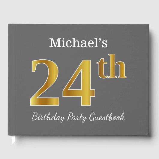 Grijs, Faux Gold 24e verjaardagsfeestje + aangepas Gastenboek (Voorkant)