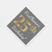 Grijs, Faux Gold 25e verjaardag + aangepaste naam Servet (Hoek)