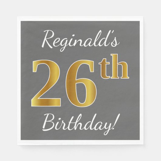 Grijs, Faux Gold 26e verjaardag + Aangepaste naam Servet (Voorkant)