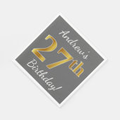 Grijs, Faux Gold 27th Birthday + Eigen naam Servet (Hoek)